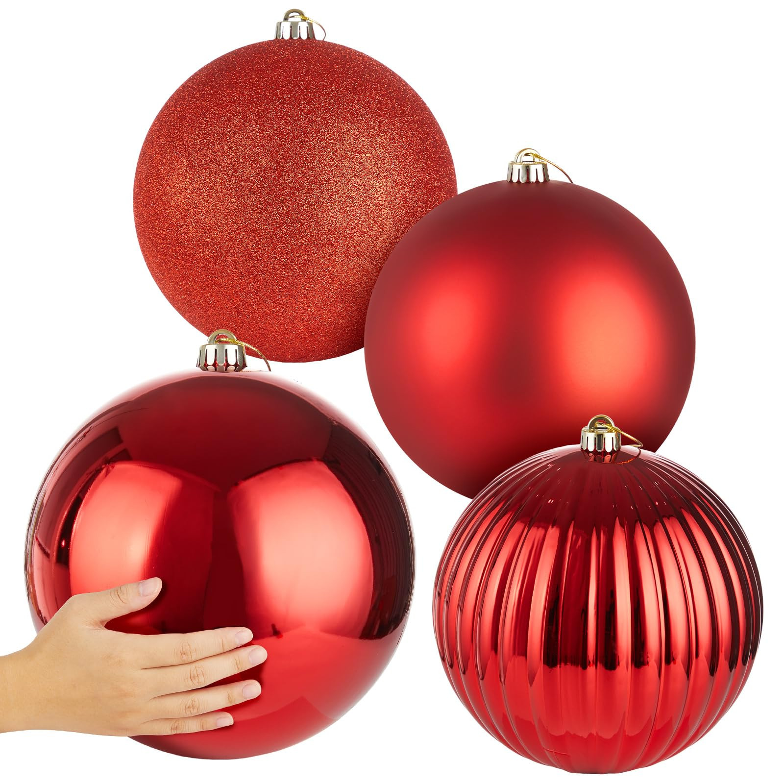 4 Pcs 8'' Extra Large Christmas Ball Ornaments Giant Oversized Plastic Xmas Ball Big Hanging Chri... | Amazon (US)