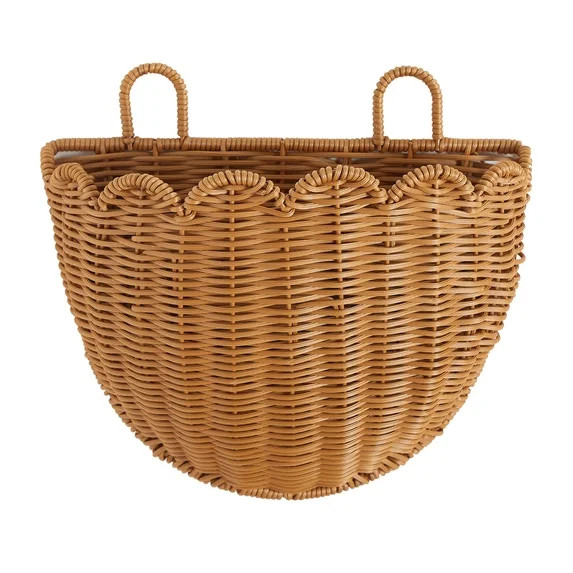 Stylehouse Scalloped Woven Rattan Decorative Wall Hanging Basket | Walmart (US)