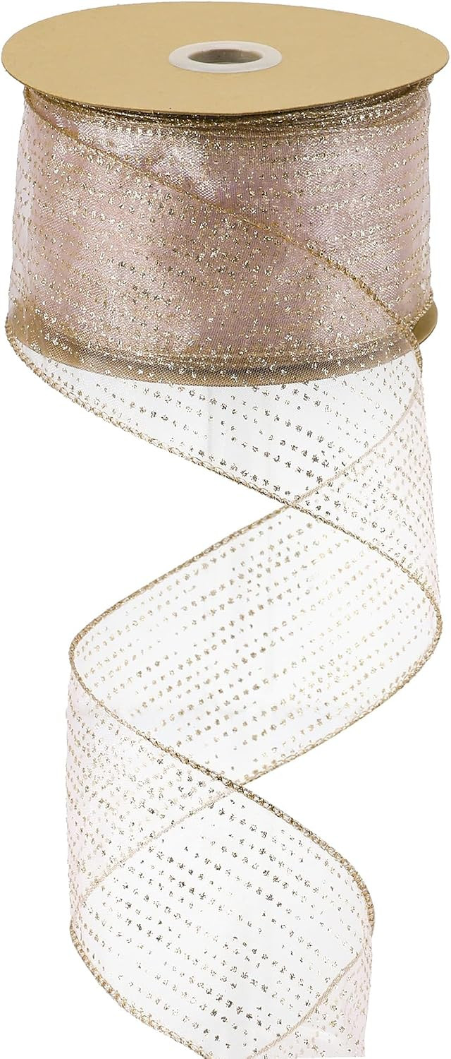 Rose Gold Sheer Glitter Wired Ribbon 2.5 Inch Horizontal Stripes Polka Dot Christmas Ribbon Organza Sheer Glitter Ribbons 25 Yards Rose Gold Ribbons for Christmas Tree, Wreath Bow Making | Amazon (US)