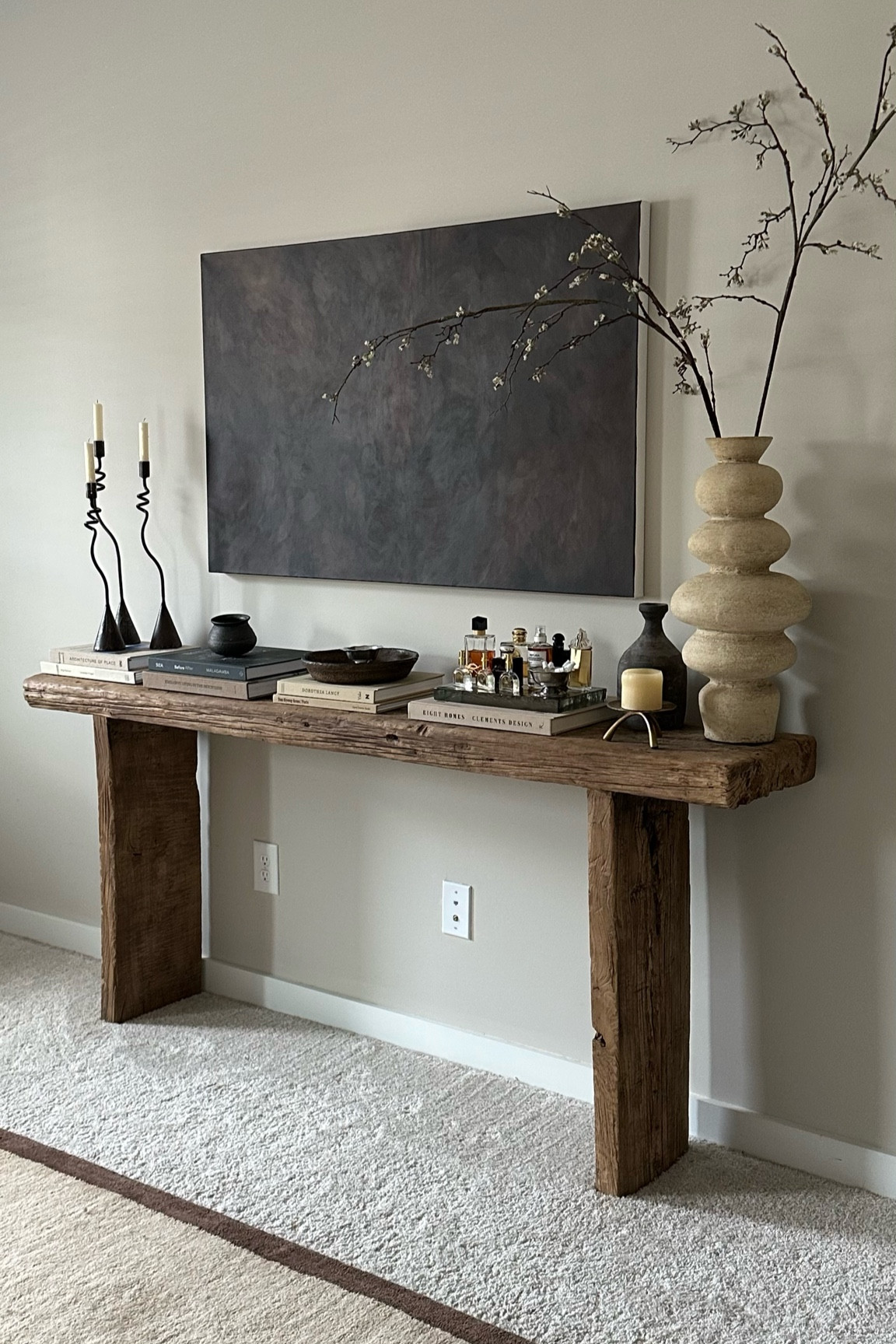reclaimed wood console table - candle holders are habitat home and garden 

#LTKHome