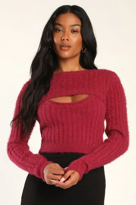 Meet Your Match Plum Purple Eyelash Knit Two-Piece Sweater Top | Lulus (US)