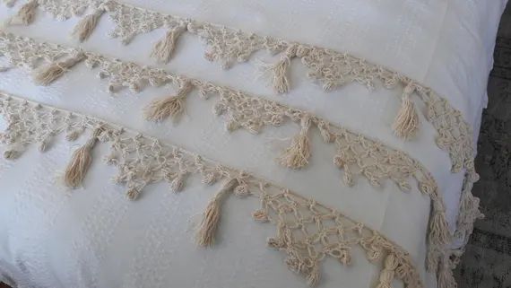 Hand crochet tassel bedding bedspread -coverlet Turkish blanket ivory Lightweight super KING queen w | Etsy (US)