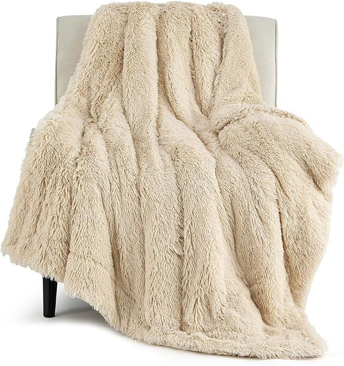 Bedsure Soft Fuzzy Faux Fur Throw Blanket Light Khaki – Cozy, Fluffy, Plush Sherpa Fleece Blank... | Amazon (US)