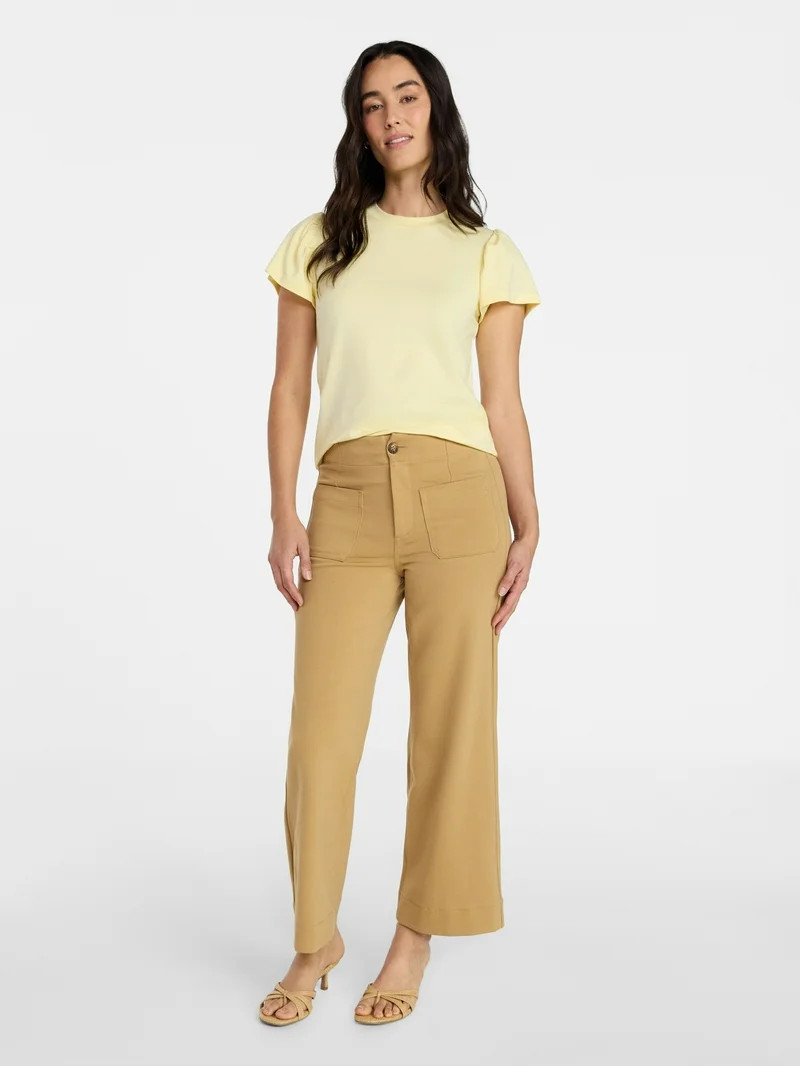 Time and Tru Women's Crewneck Top with Short Flutter Sleeves, Sizes XS-XXXL | Walmart (US)