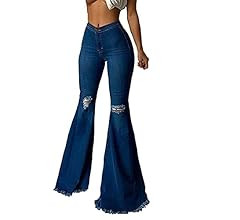 Colorting Women's Destoryed Flare Jeans Classic Ripped Denim Bell Bottom Pants | Amazon (CA)