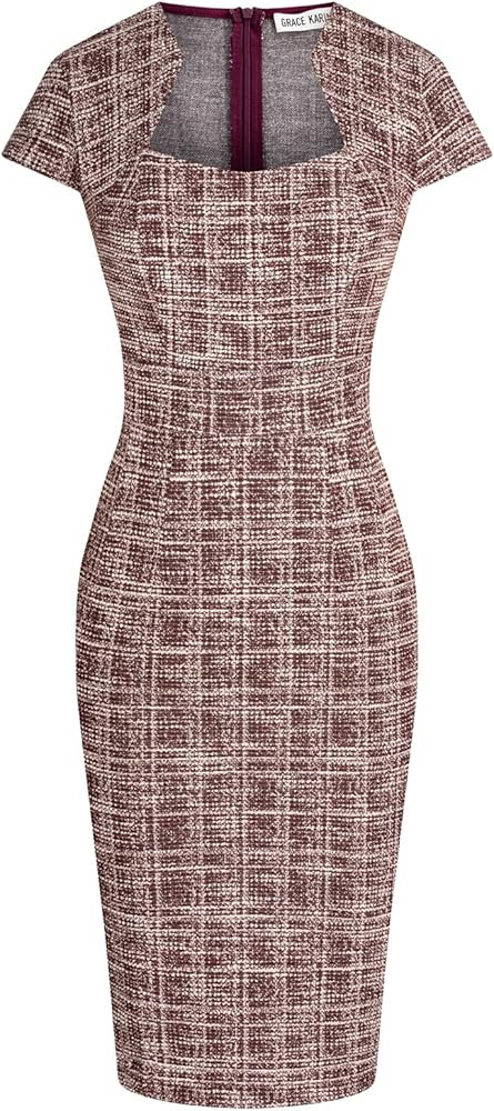 GRACE KARIN Women's Gorgeous Pencil Dress Cap Sleeve Tweed Pencil Dress for Work | Amazon (US)