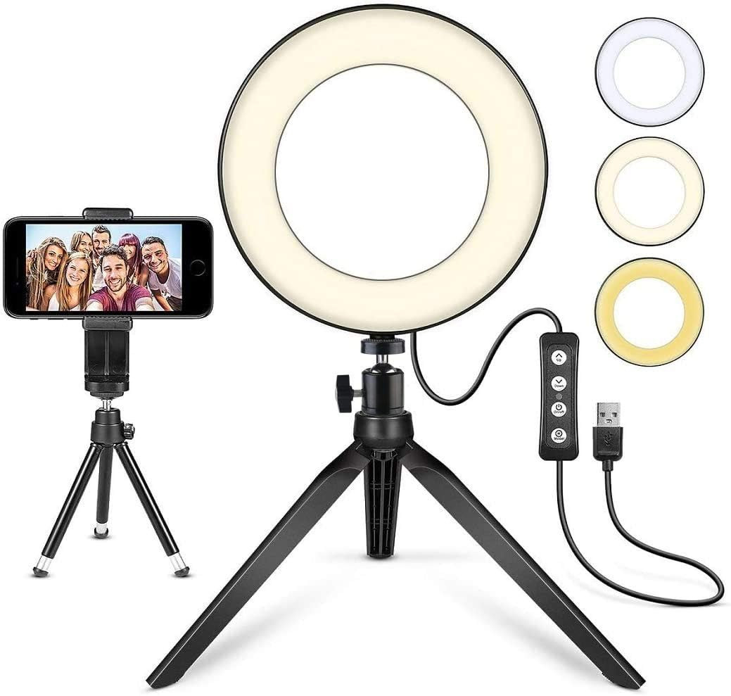 LED Ring Light 6" with Tripod Stand for YouTube Video and Makeup, Mini LED Camera Light with Cell... | Amazon (US)