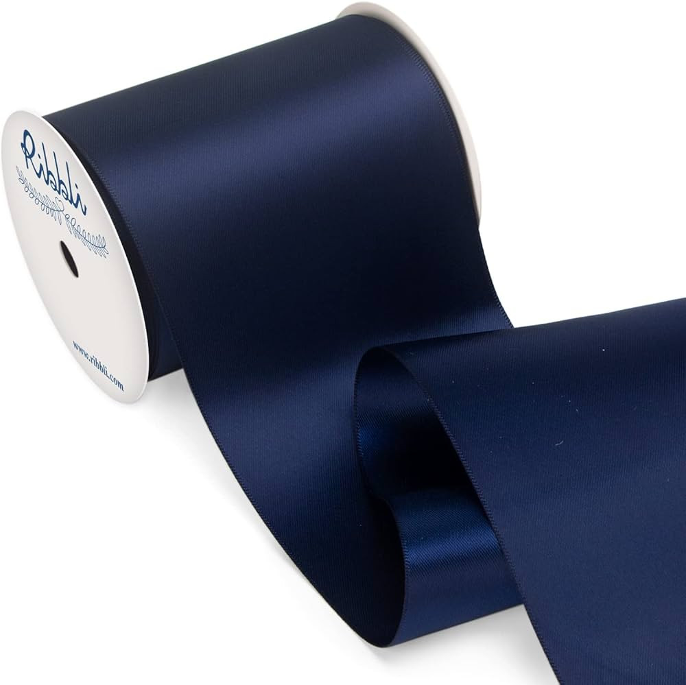 Ribbli Navy Satin Ribbon 4 Inch Wide Navy Ribbon for Wedding Chair Sash Grand Opening Ceremony Bi... | Amazon (US)