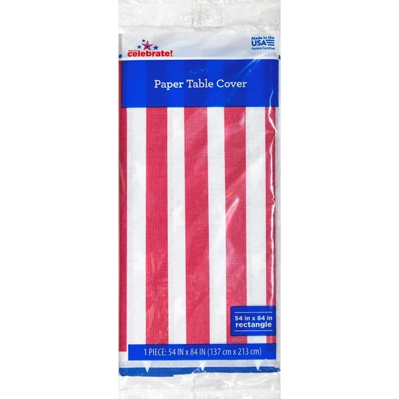 Way to Celebrate Patriotic Flag Disposable Paper Tablecloth, Red, White & Blue, 54" x 84" - Walma... | Walmart (US)