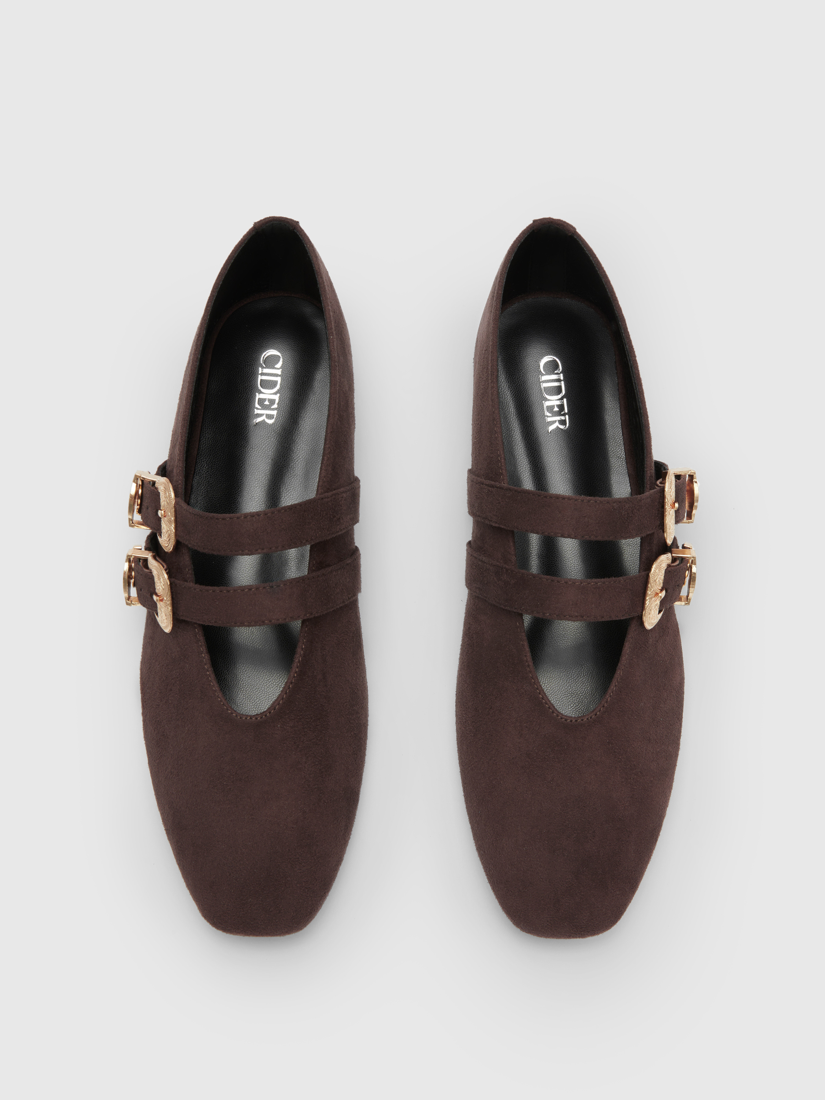 DOUBLE STRAP SUEDE-EFFECT FLATS | Cider