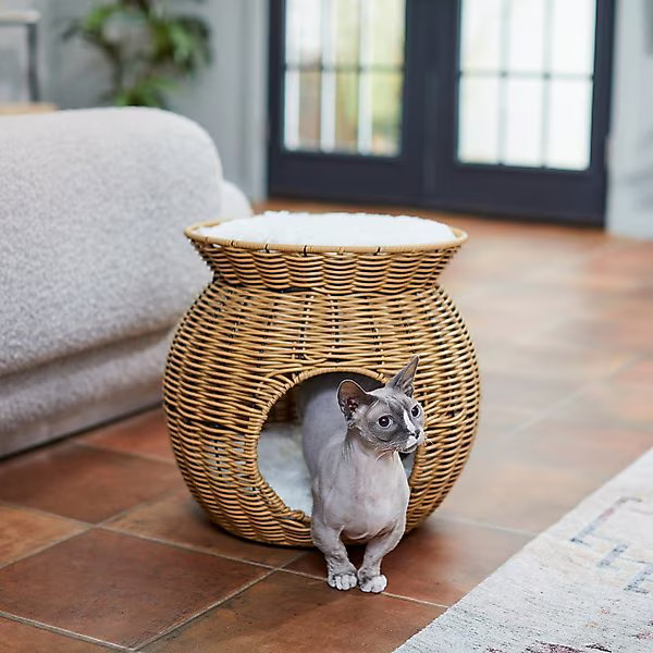 FRISCO Round Wicker Cat Condo with Top Perch, Natural - Chewy.com | Chewy.com
