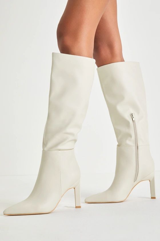Olivet Cream Pointed-Toe Knee-High Boots | Lulus (US)