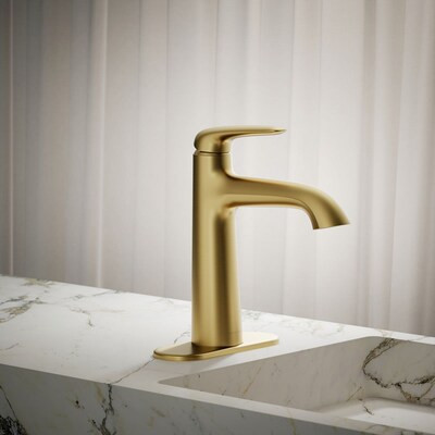 KOHLER Avail Vibrant Moderne Brushed Brass Single hole 1-handle WaterSense Mid-arc Residential Ha... | Lowe's