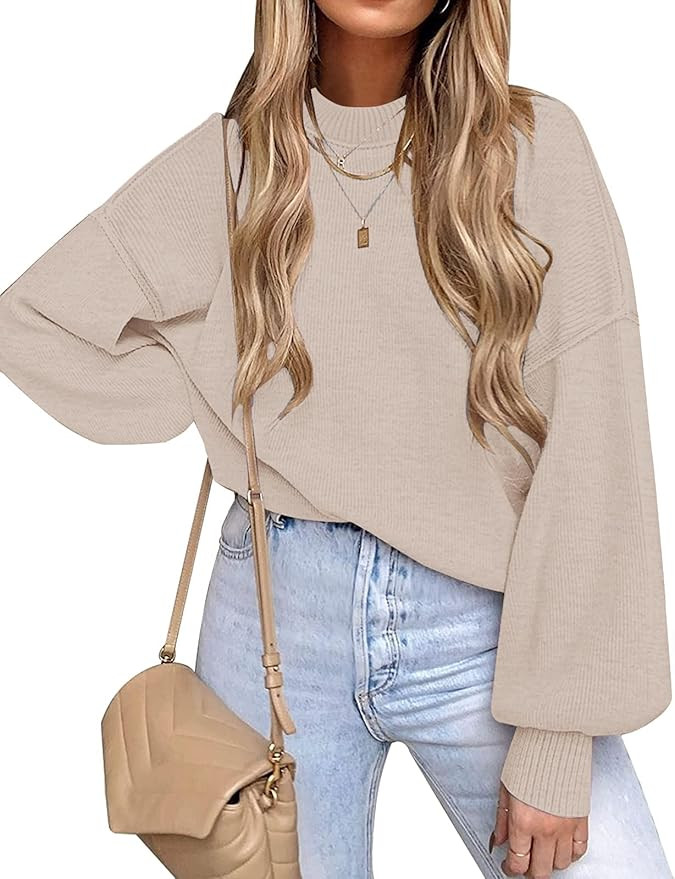 ETCYY Womens Striped Sweaters Fall 2022 Batwing Long Sleeve Side Slit Oversized Crew Neck Knit Pu... | Amazon (US)