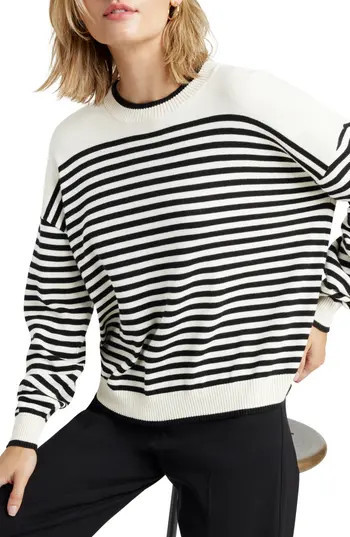 Splendid Sabrina Stripe Sweater in Black/Ice Stripe at Nordstrom Rack, Size Large | Nordstrom Rack