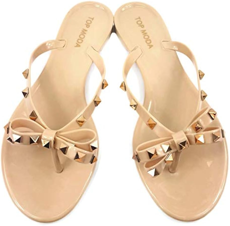 TOP Moda Womens Studded Jelly Flip Flops Sandals with Bow | Amazon (US)
