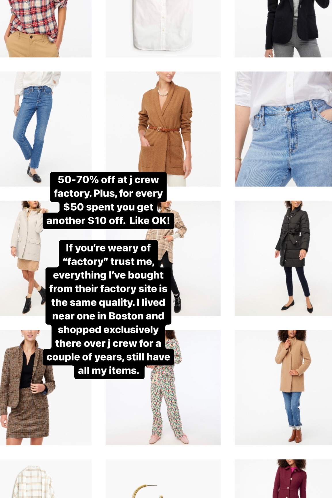 Major sale at j crew factory! 50% off through 70% off the entire site. Plus for every $50 spent you get another $10 off your total. These are in my cart or I own them! 

#LTKHoliday #LTKsalealert #LTKCyberweek