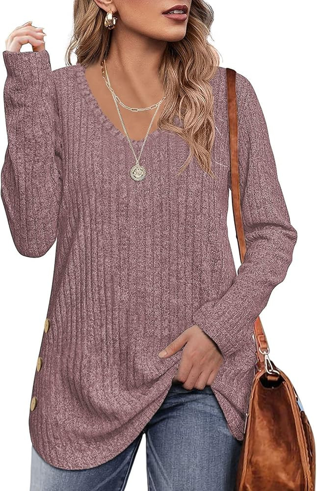 Womens Tops Fall Clothes Long Sleeve Shirts Casual Cozy Sweaters Ladies Fashion Tunics | Amazon (US)