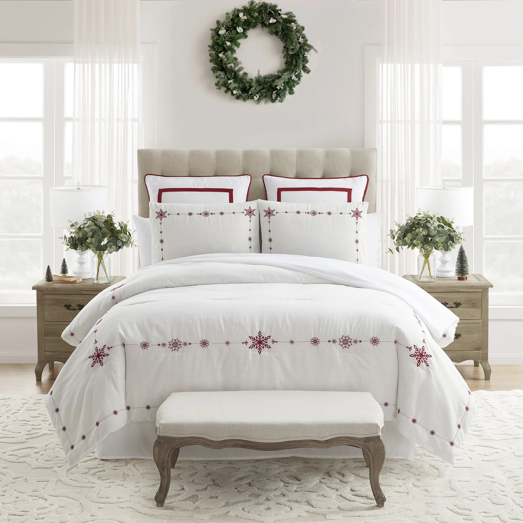 My Texas House Fallon Snowflake 6-Piece Duvet Cover Set, Savvy Red/White, Queen - Walmart.com | Walmart (US)
