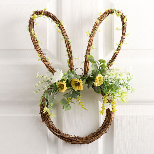 Yellow Faux Floral Bunny Ears Twig Wreath by World Market | World Market