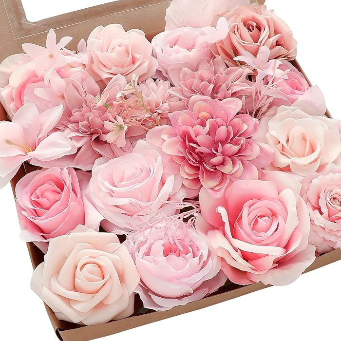 Floroom Blush Pink Artificial Flowers Fake Roses Peonies Dahlias and Greenery Combo Box Set for D... | Amazon (US)