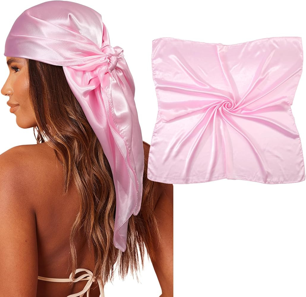 AWAYTR 35" Large Square Satin Head Scarf - Silk Hair Scarf Square Hair Bandanas Large Scarf Sleeping Head Wraps for Women | Amazon (US)