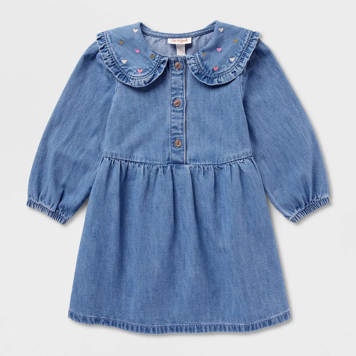 Baby Girls' Long Sleeve Heart Collar Denim Dress - Cat & Jack\u2122 Medium Wash 18M | Target