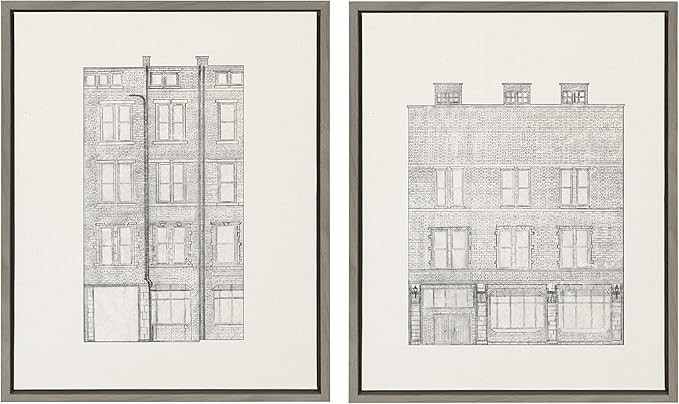 Kate and Laurel Sylvie Brick Building Façade Framed Canvas Wall Art by Viola Kreczmer, Set of 2,... | Amazon (US)