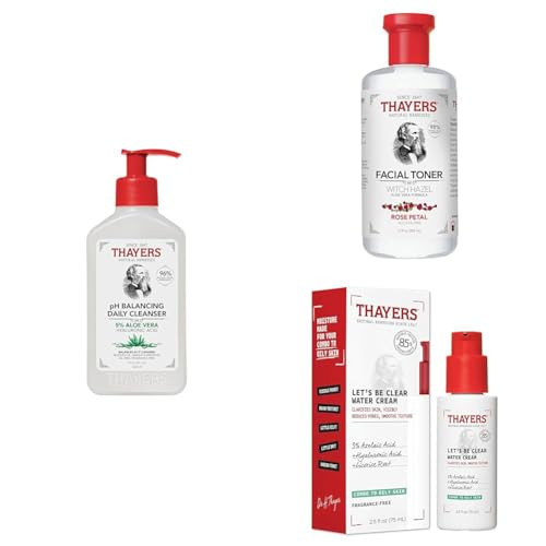 THAYERS pH Cleanser, 8 FL oz + Rose Petal Facial Toner with Aloe Vera Formula, 12 FL oz + THAYERS Let's Be Clear Water Face Cream, Moisturizer with Azelaic Acid and Hyaluronic Acid, 2.5 FL oz | Amazon (US)