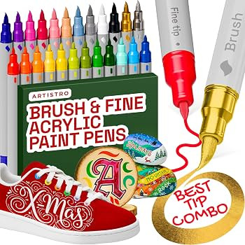 ARTISTRO 24 Acrylic Paint Markers - Paint Pens Dual Tip Brush + Fine Ideal for Calligraphy - Perf... | Amazon (US)