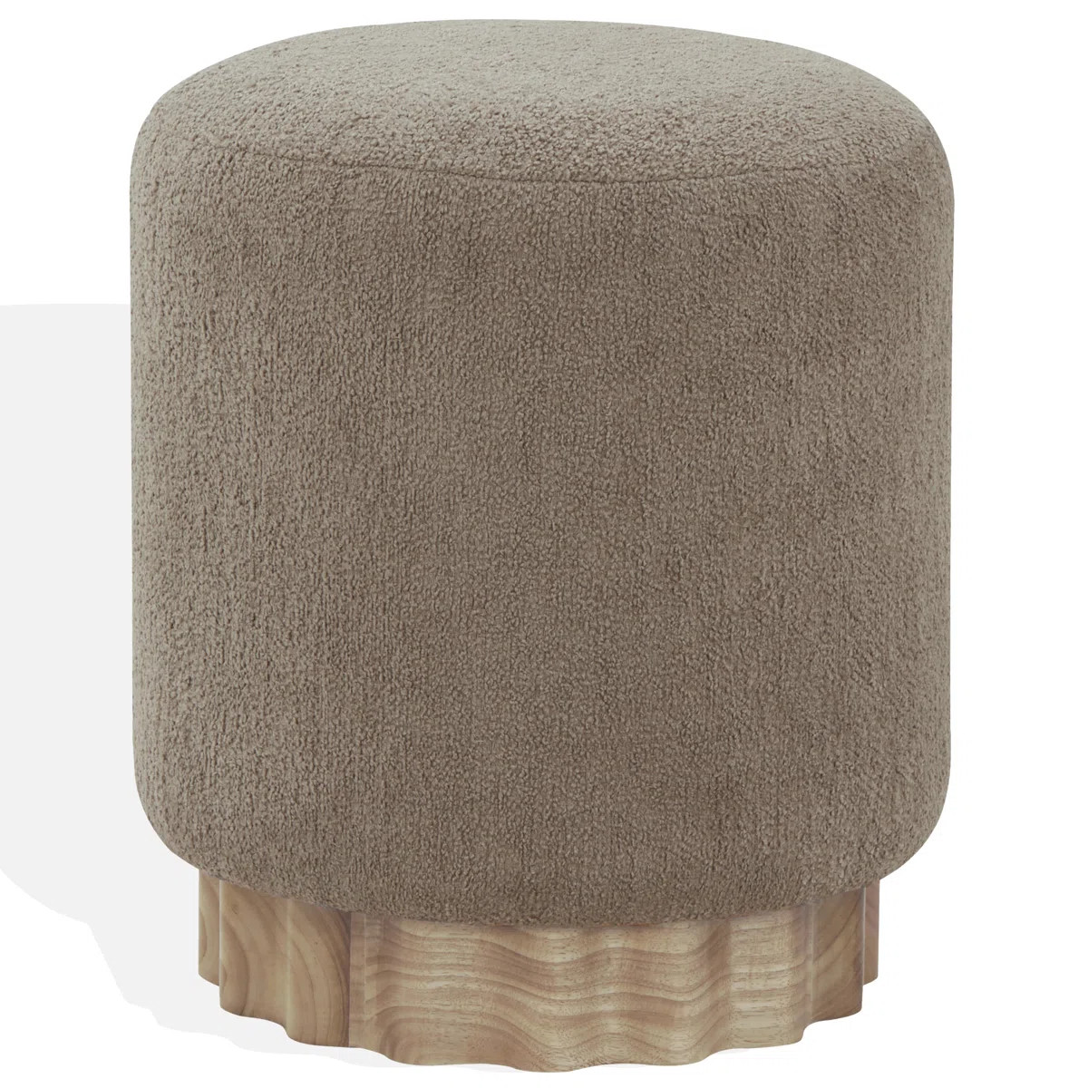 Willner Round Boucle Polyester Ottoman with Solid and Manufactured Wood Frame | Wayfair North America