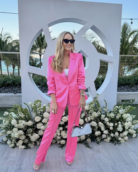 SALE!!!!! sale on my hot pink Barbie power suit. This is sure to make any head turn. It's silky, smooth and super flattering. I love the drawstring waist and cargo pants that are slim fit wearing a size small in the pants and a size 6 in the blazer could've gone with a.

#LTKOver40 #LTKSaleAlert #LTKFindsUnder100