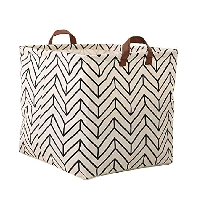 Square Canvas Toy Storage Bins Basket with Handle Collapsible Toy Organizer for Nursery Storage, Kid | Amazon (US)