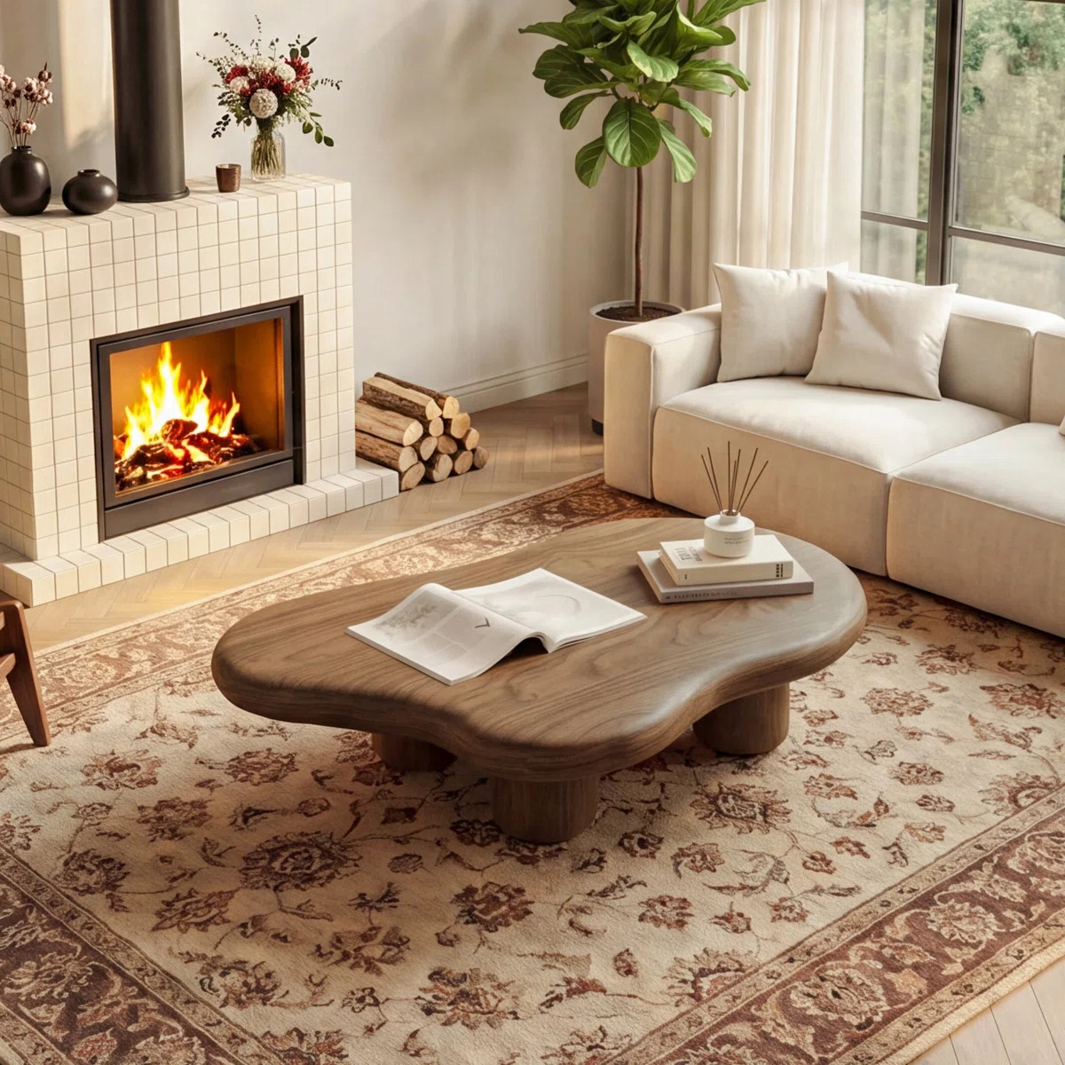 48.4'' Walnut Cloud-Shaped Coffee Table Minimalist Wabi-Sabi Living Room Center Table | Wayfair North America