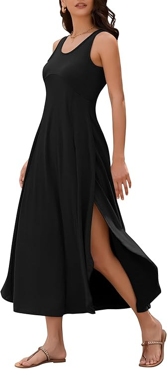 ZAFUL U Neck Backless Split Flowy Maxi Casual Tank Dress | Amazon (US)
