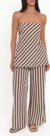 Kim Stripe Cotton Strapless Top & Pants Set | Nordstrom