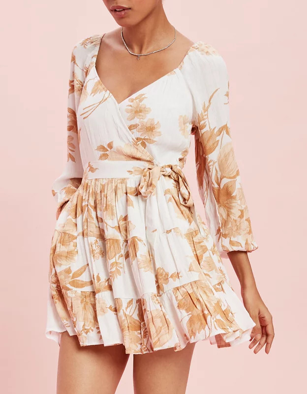 AE Floral Wrap-Front Mini Dress | American Eagle Outfitters (US & CA)