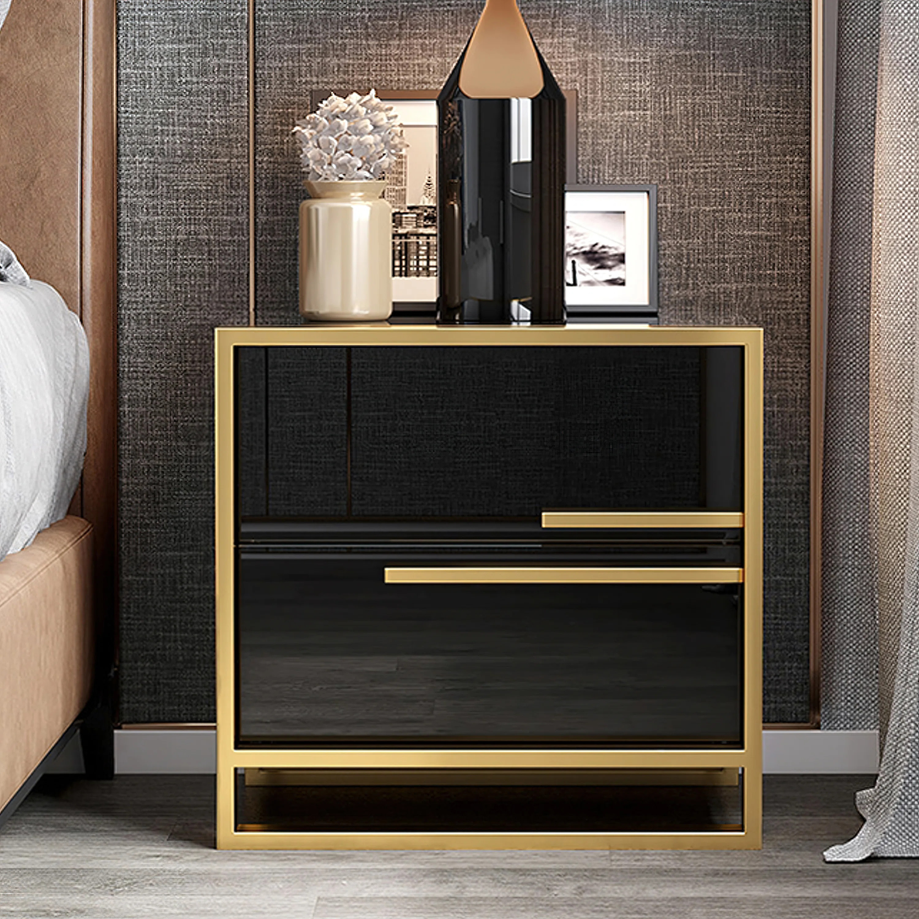 Everly Quinn Black Nightstand Minimalist Design In Gold & Reviews | Wayfair | Wayfair North America