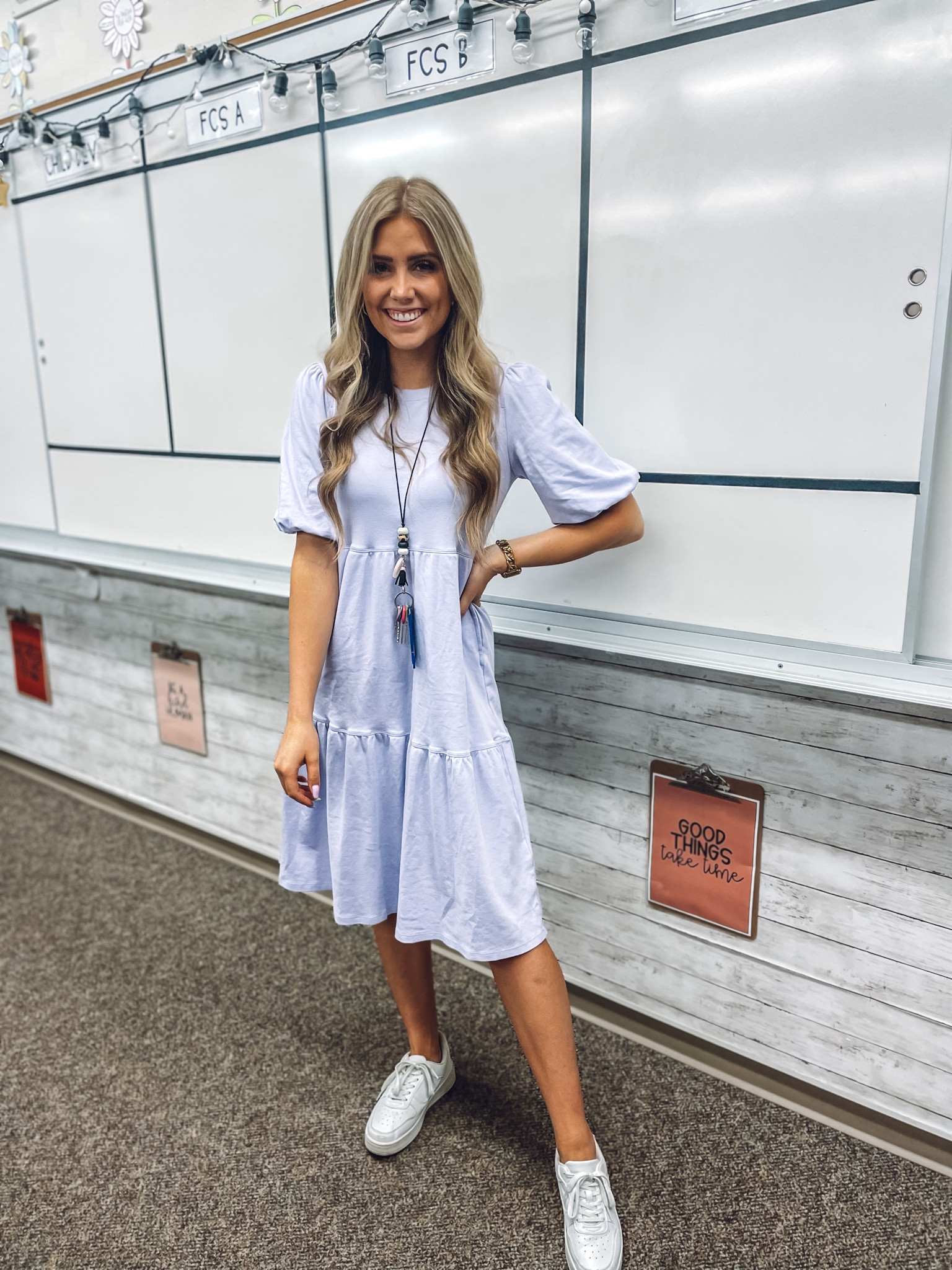 Teacher outfit! 
The perfect spring dress: True to size!
Sneaker dupes: true to size 

#LTKunder50 #LTKworkwear #LTKunder100