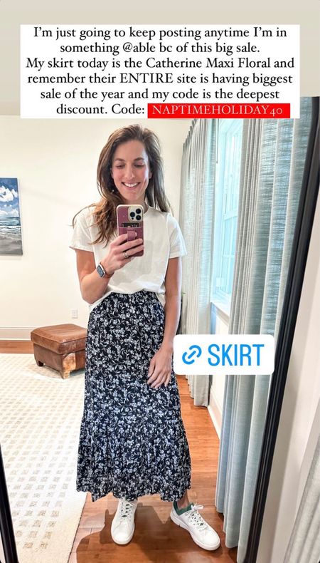 Wearing this floral maxi skirt from ABLE - this skirt has a ruffle hem for added movement and is so pretty! My code NAPTIMEHOLIDAY40 is the deepest discount! 

#LTKHolidaySale #LTKsalealert