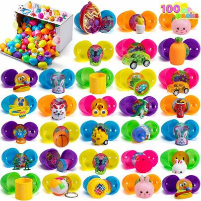 Joyfy 100 PCS Prefilled Easter Eggs With Assorted Toys Plus Stickers Inside,Plastic For Basket Stuffers Fillers,Party Favors, Classroom Prize Supplies | SHEIN