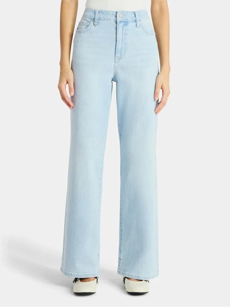 No Boundaries High Rise Baggy Wide Leg Jeans, 32'' Inseam, Women’s and Women's Plus | Walmart (US)