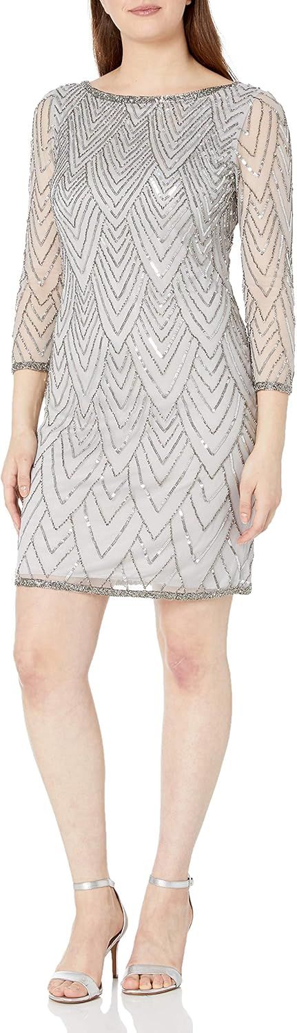 Amazon.com: J Kara Women's Short Cocktail with All Over Beaded Dress, Silver/Mercury, 6 : Clothin... | Amazon (US)
