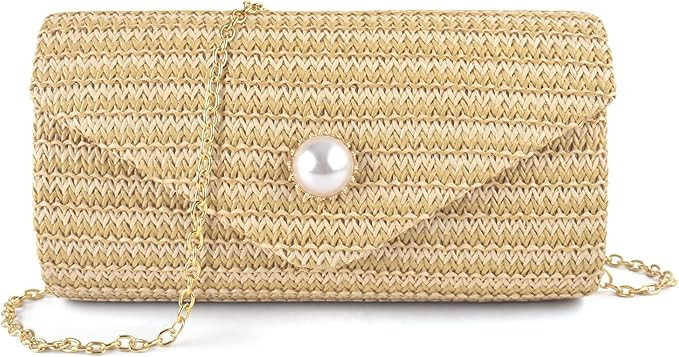 PACETAP Straw Clutch Purse for Women, Pearl Decoration Boho Crossbody Bags Handbags for Beach Tra... | Amazon (US)