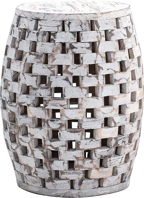 Amazon Aware Outdoor Recycled Checkered Wood Stool and Plant Stand, Driftwood White | Amazon (US)