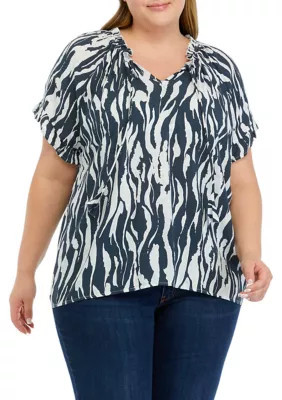 Cupio Women's Plus Size Raglan Sleeve Animal Print Woven Top, 3XL | Belk