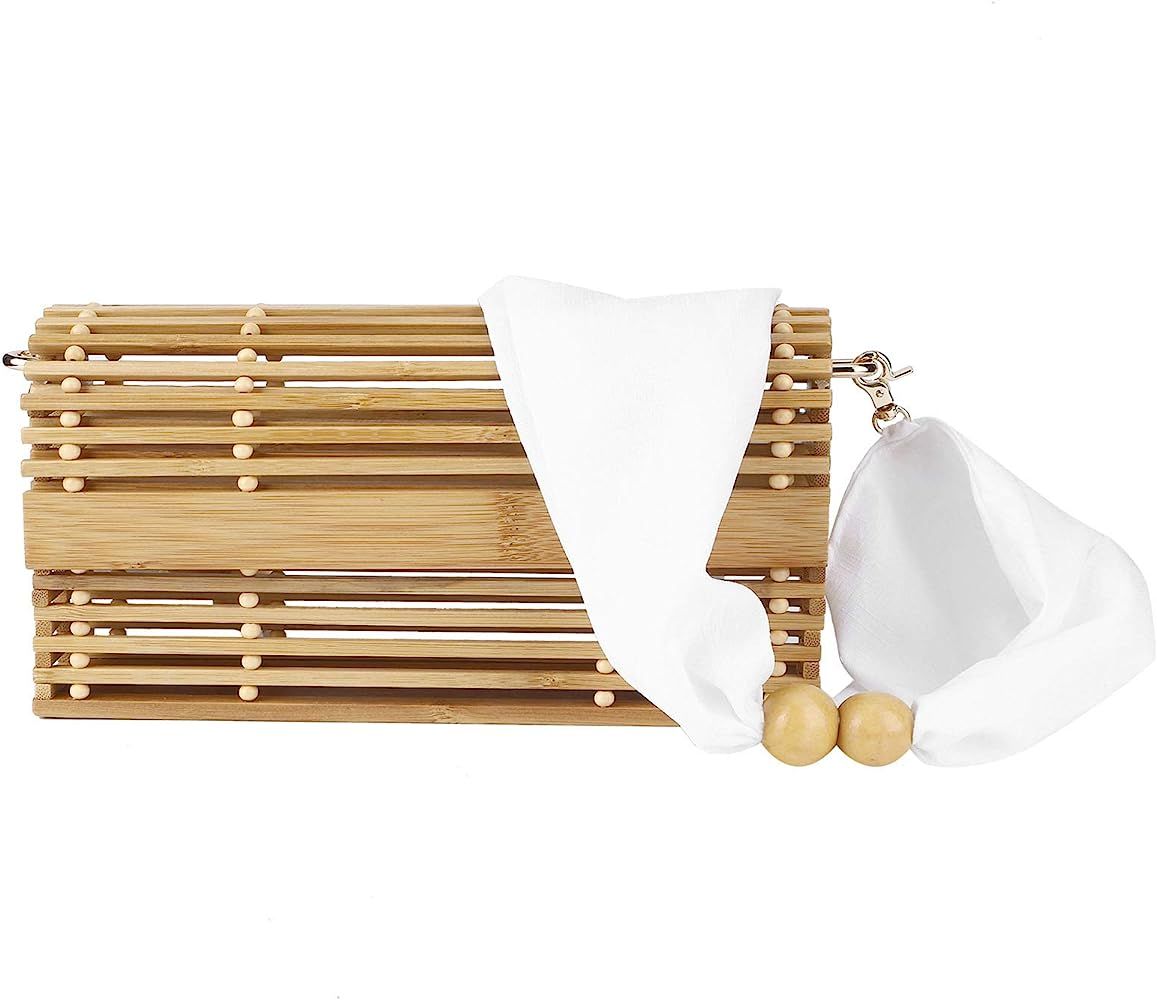 Womens Bamboo Handbag Woven Hand‑Made Ribbon Shoulder Bags For Beach Holiday Summer Use | Amazon (US)