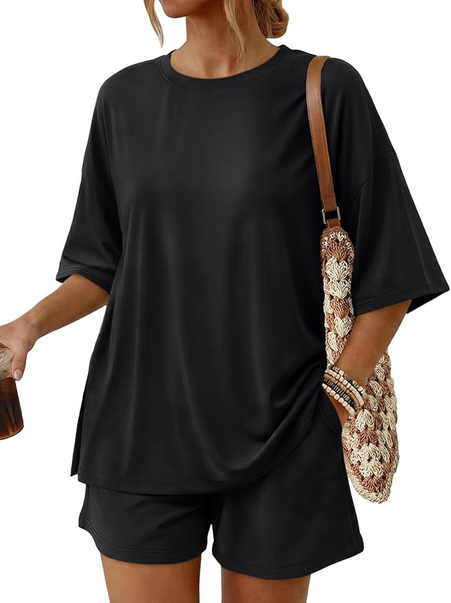 Trendy Queen 2 Piece Summer Set Oversized Top & Loose Fit Shorts with Pockets | Amazon (US)