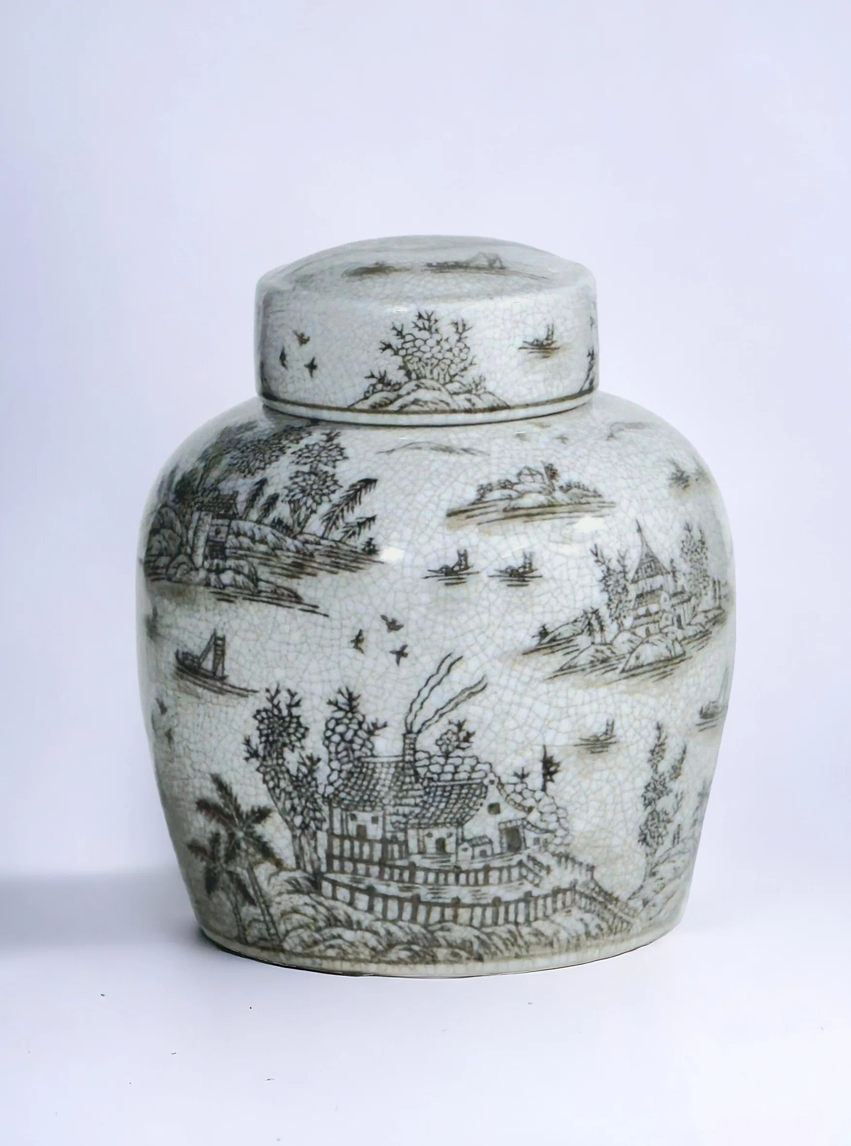 Breakwater Bay Porcelain Ginger Jar with Chinoiserie Design, Brown, 9" | Wayfair | Wayfair North America