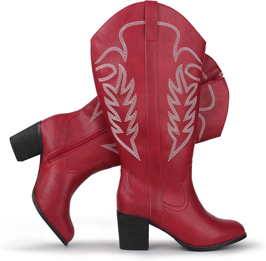 Women's Extra Wide Calf Cowboy Boots Embroidered Western Cowgirl Knee High Boots | Amazon (US)